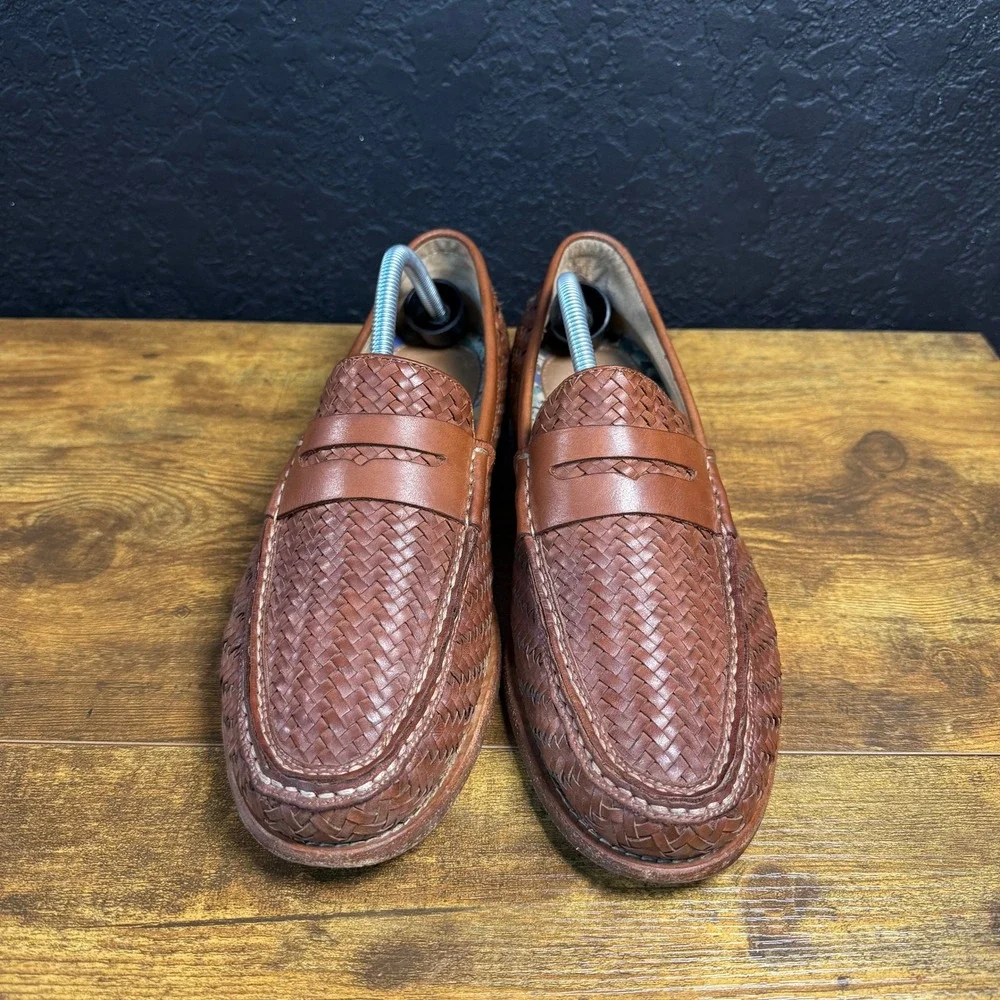 Johnston & Murphy Est. 1850 20-1283 Brown Woven Leather Penny Loafer Mens 10M